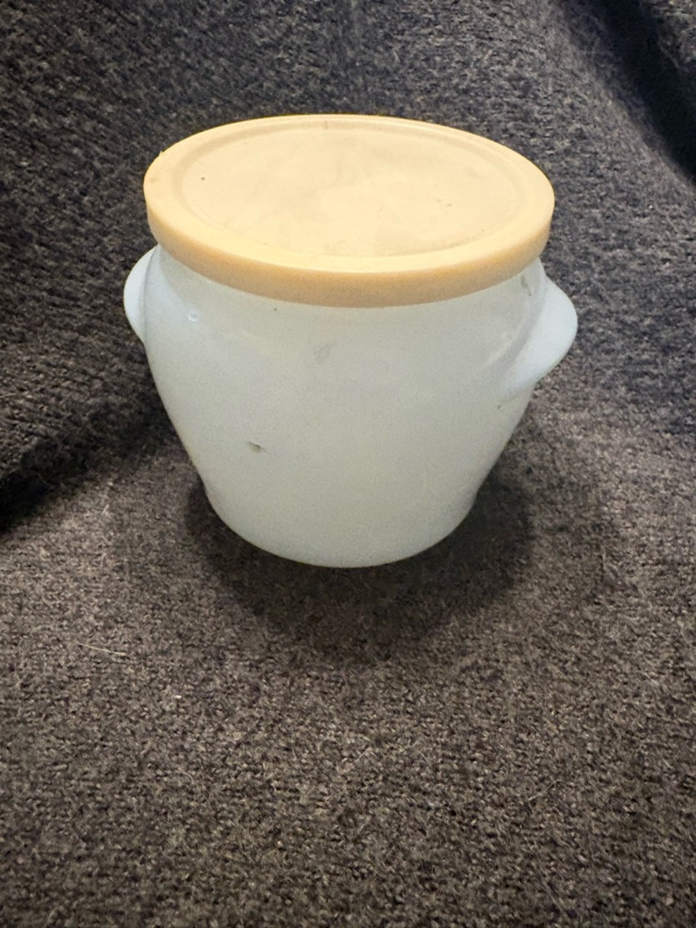 Vintage Glasbake ? Honey Pot Whip Jar Aqua Blue Original Lid